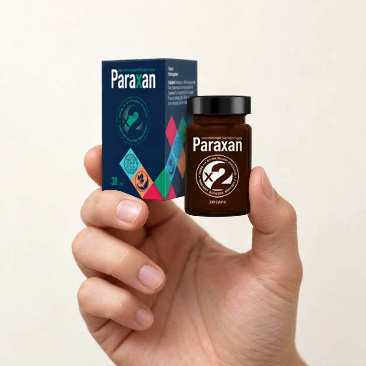 Paraxan — el envase en la mano