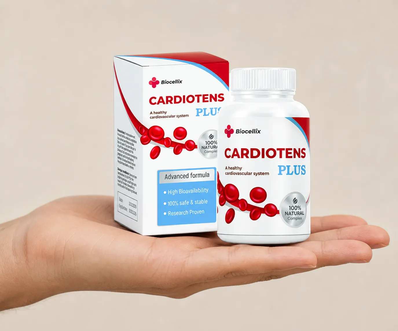 Cardiotens Plus — el envase en la mano