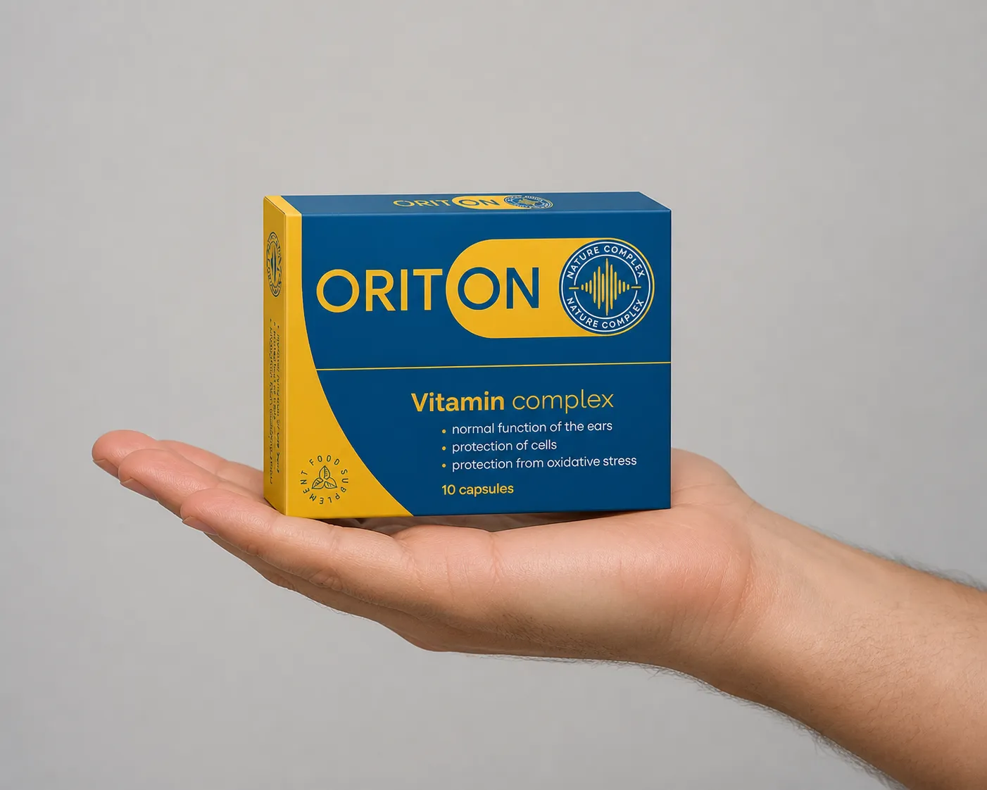 Oriton — el envase en la mano