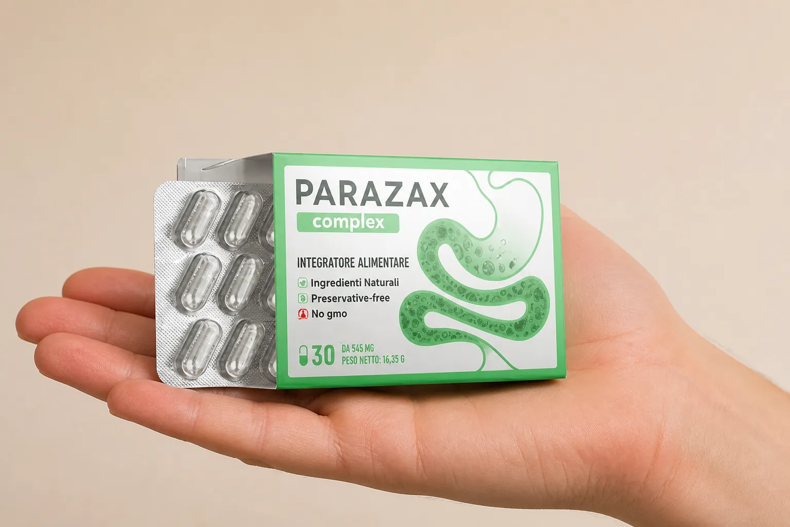Parazax Complex — el envase en la mano