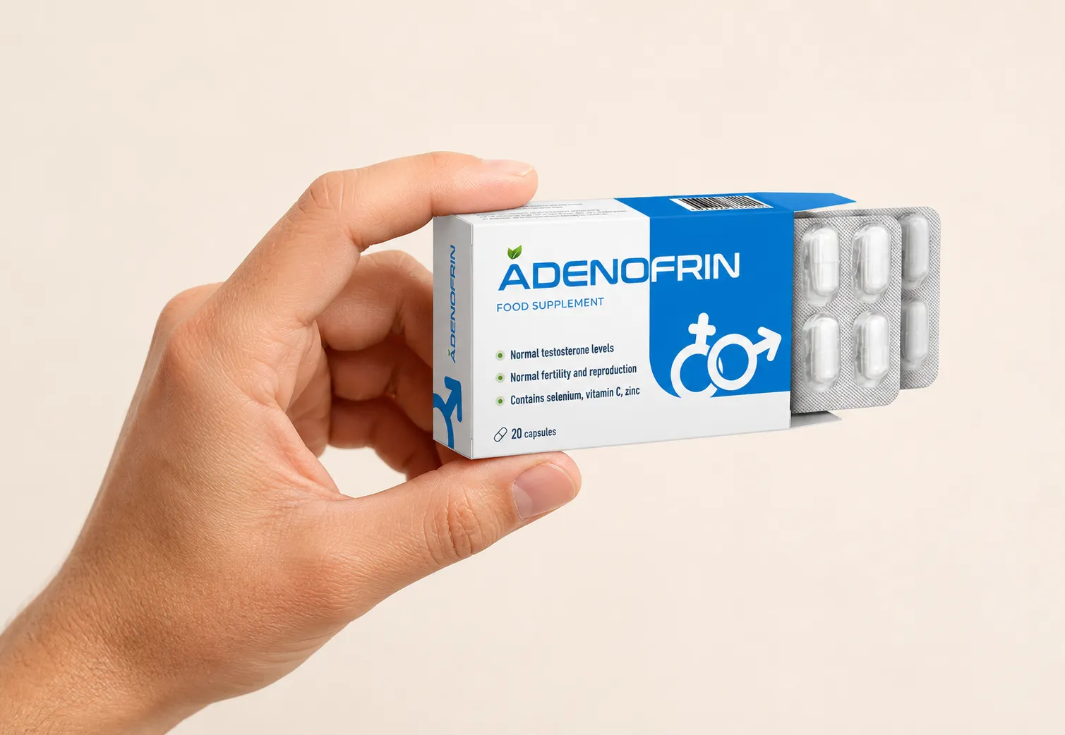Adenofrin caps — el envase en la mano
