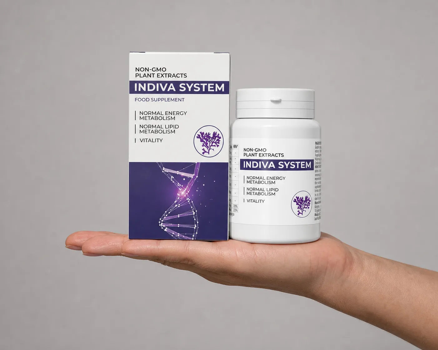 INDIVA SYSTEM EU low — el envase en la mano