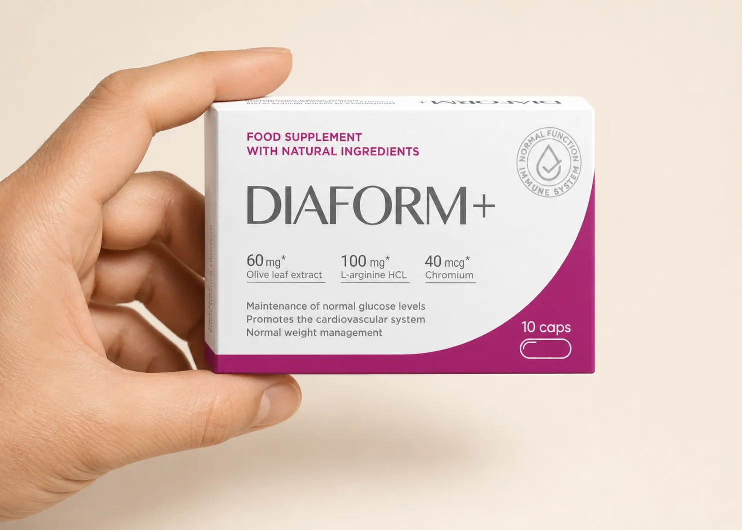 Diaform+ — el envase en la mano
