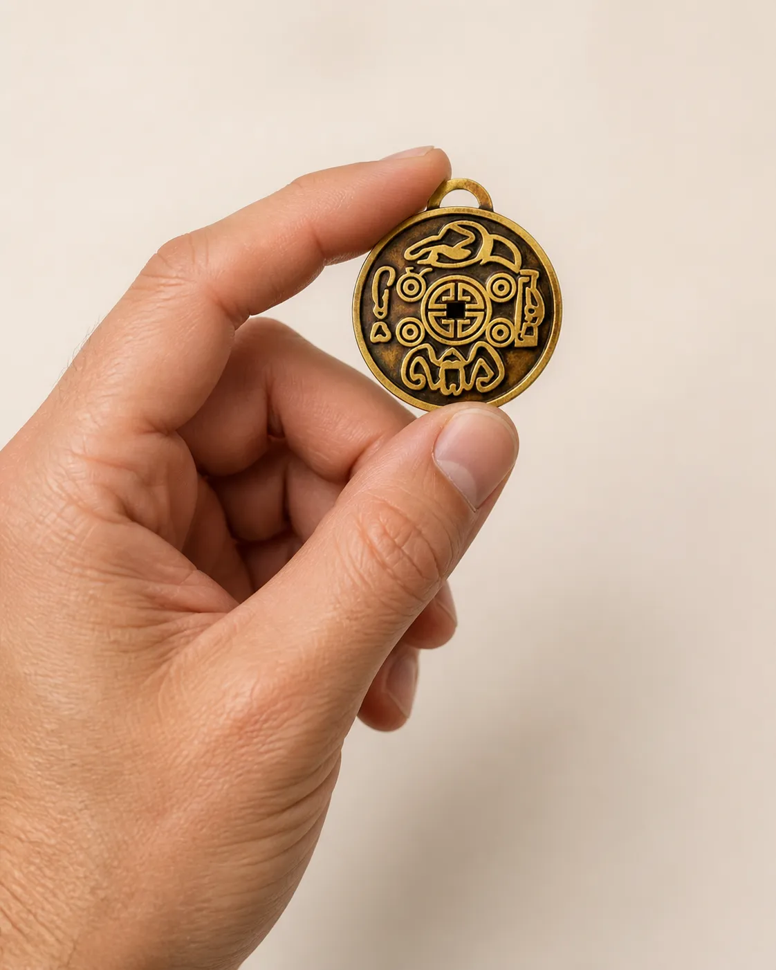 Money Amulet — el envase en la mano