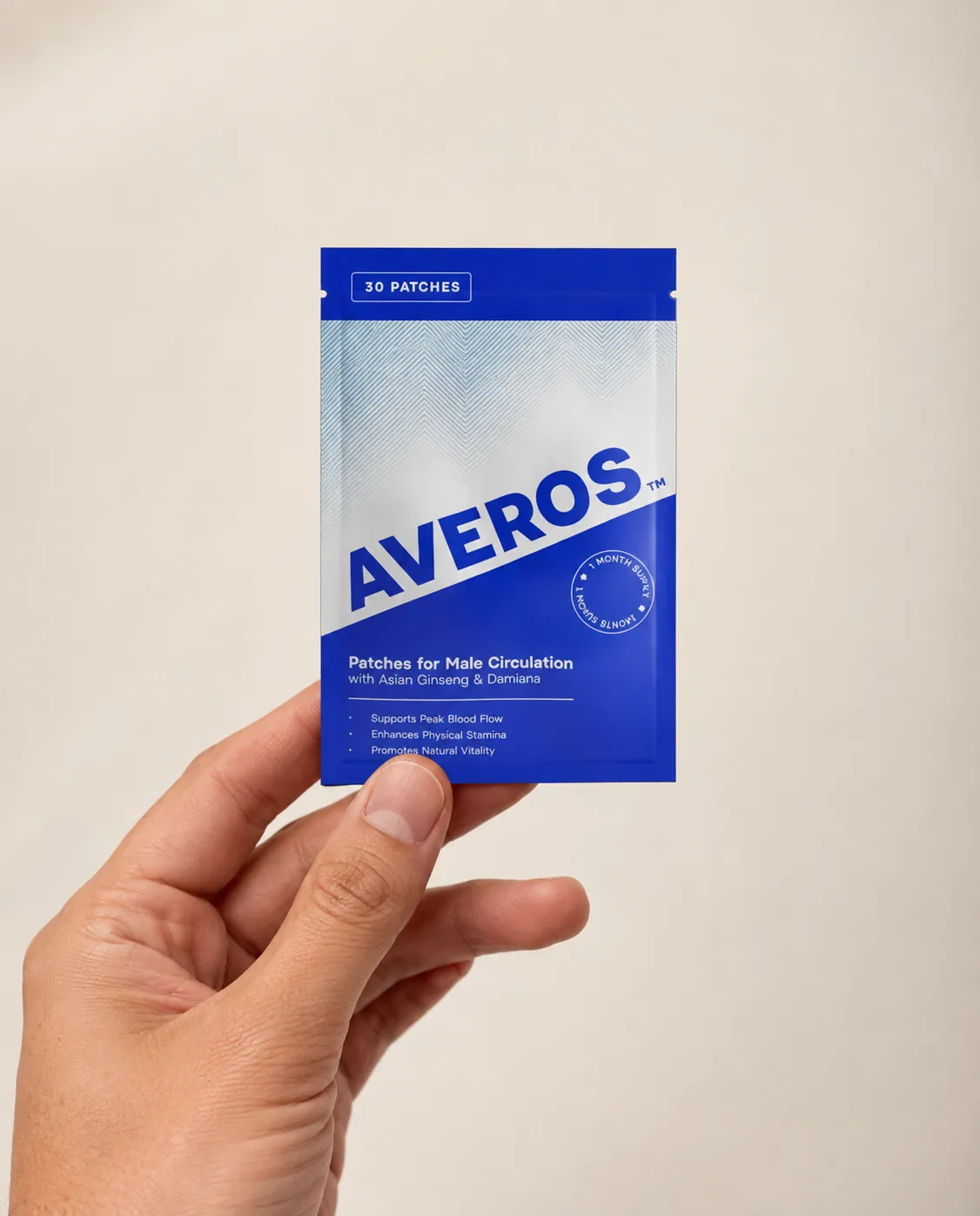 AVEROS — el envase en la mano