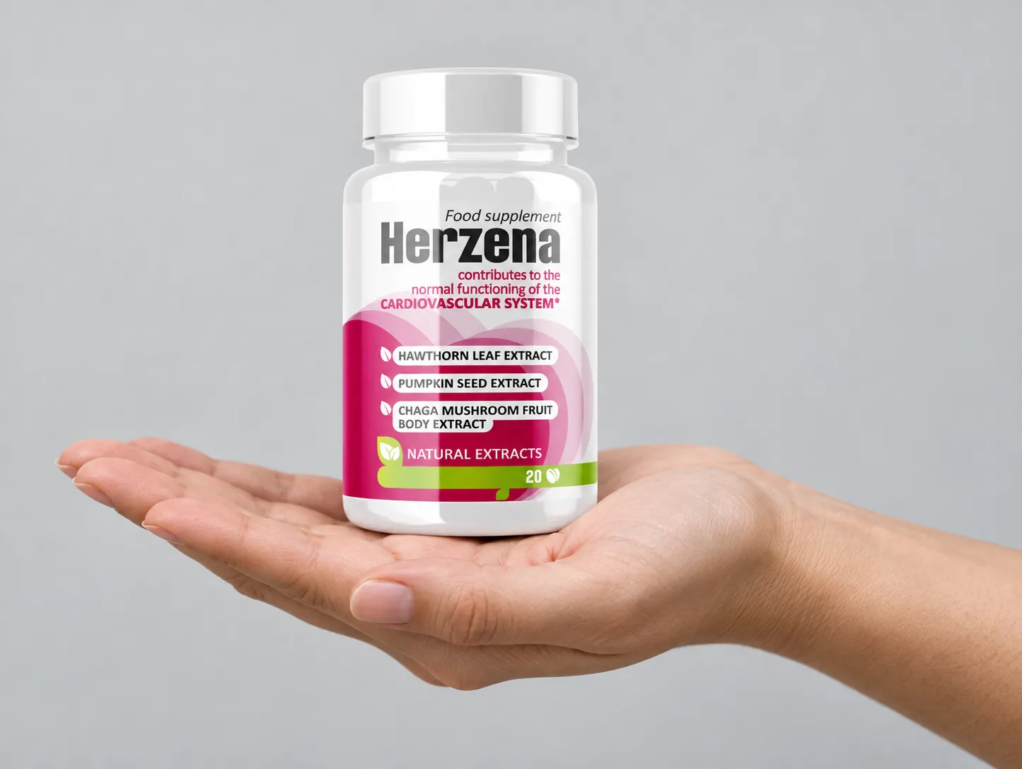 Herzena — el envase en la mano