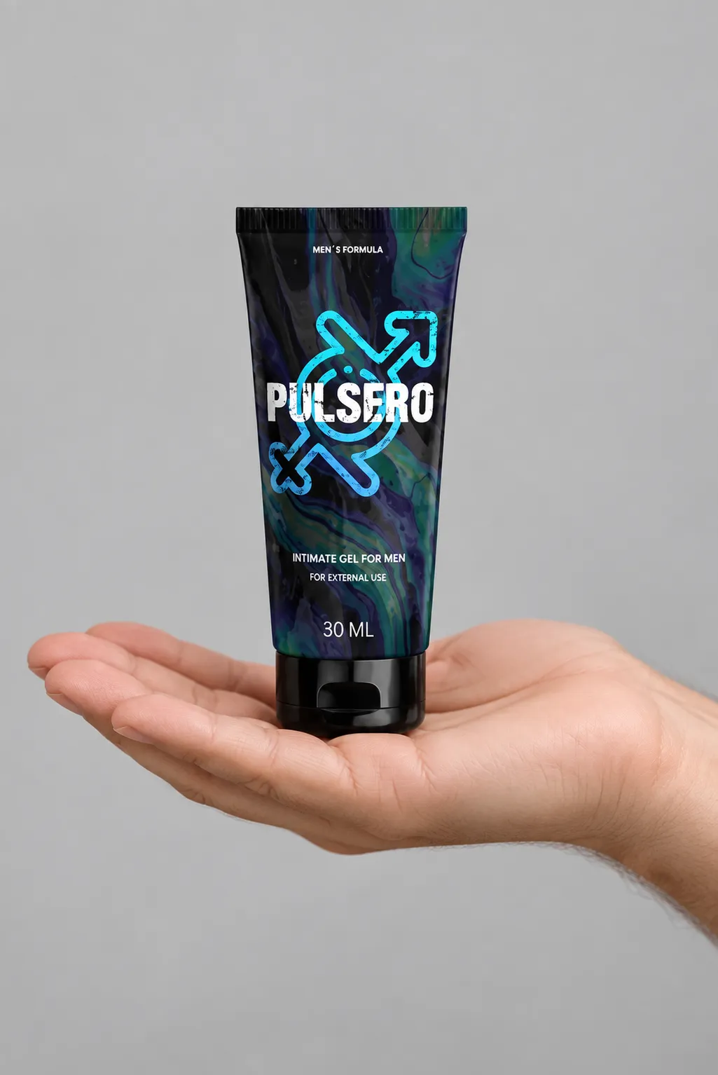 Pulsero gel — el envase en la mano