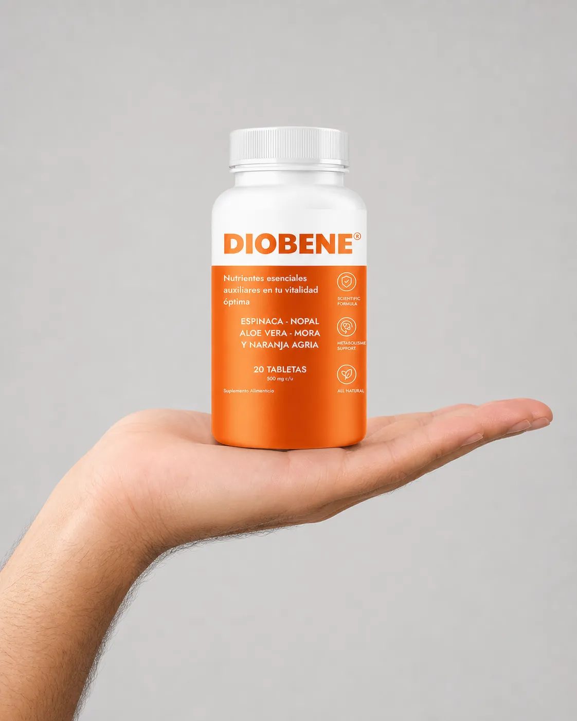 Diobene — el envase en la mano