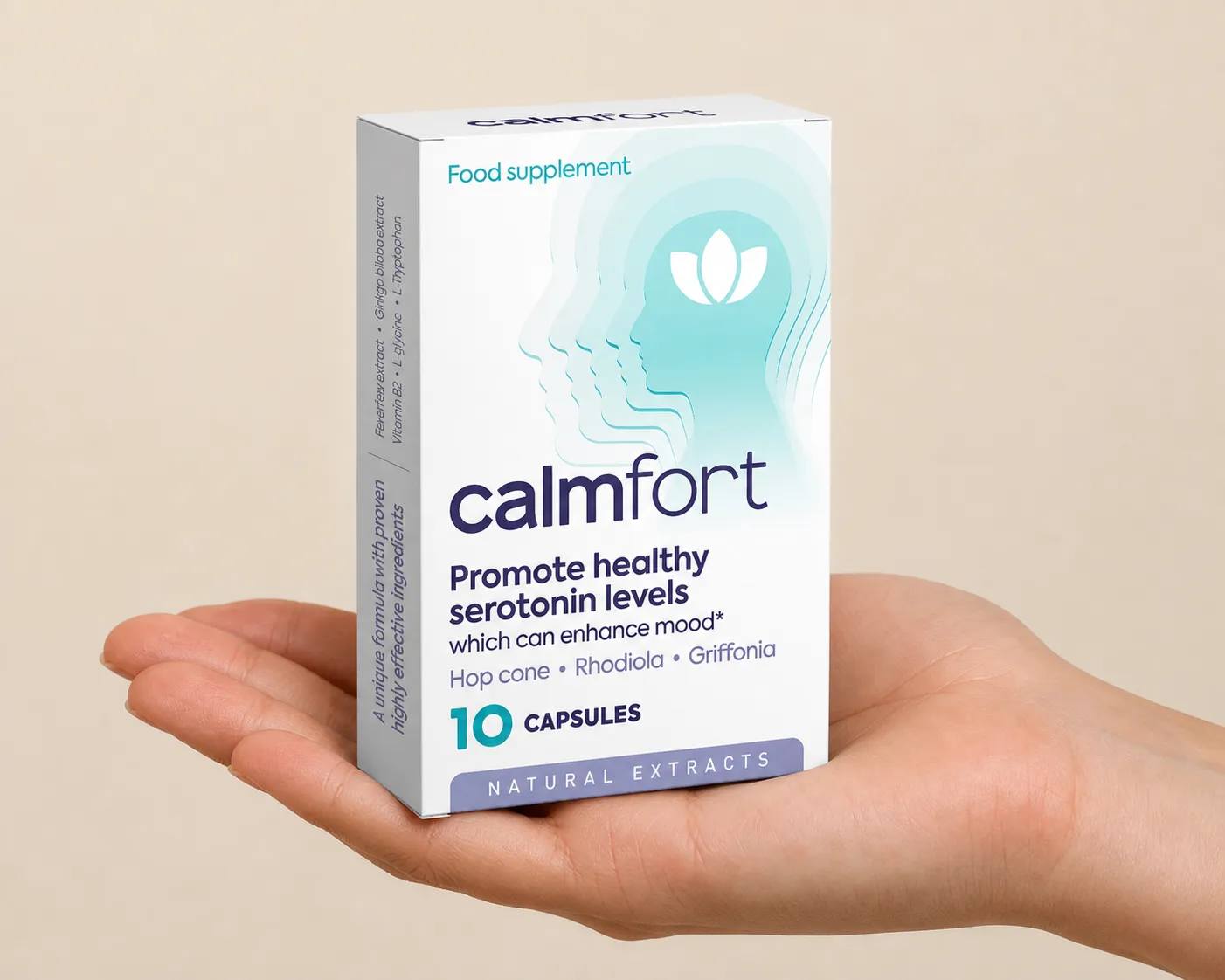 Calmfort — el envase en la mano