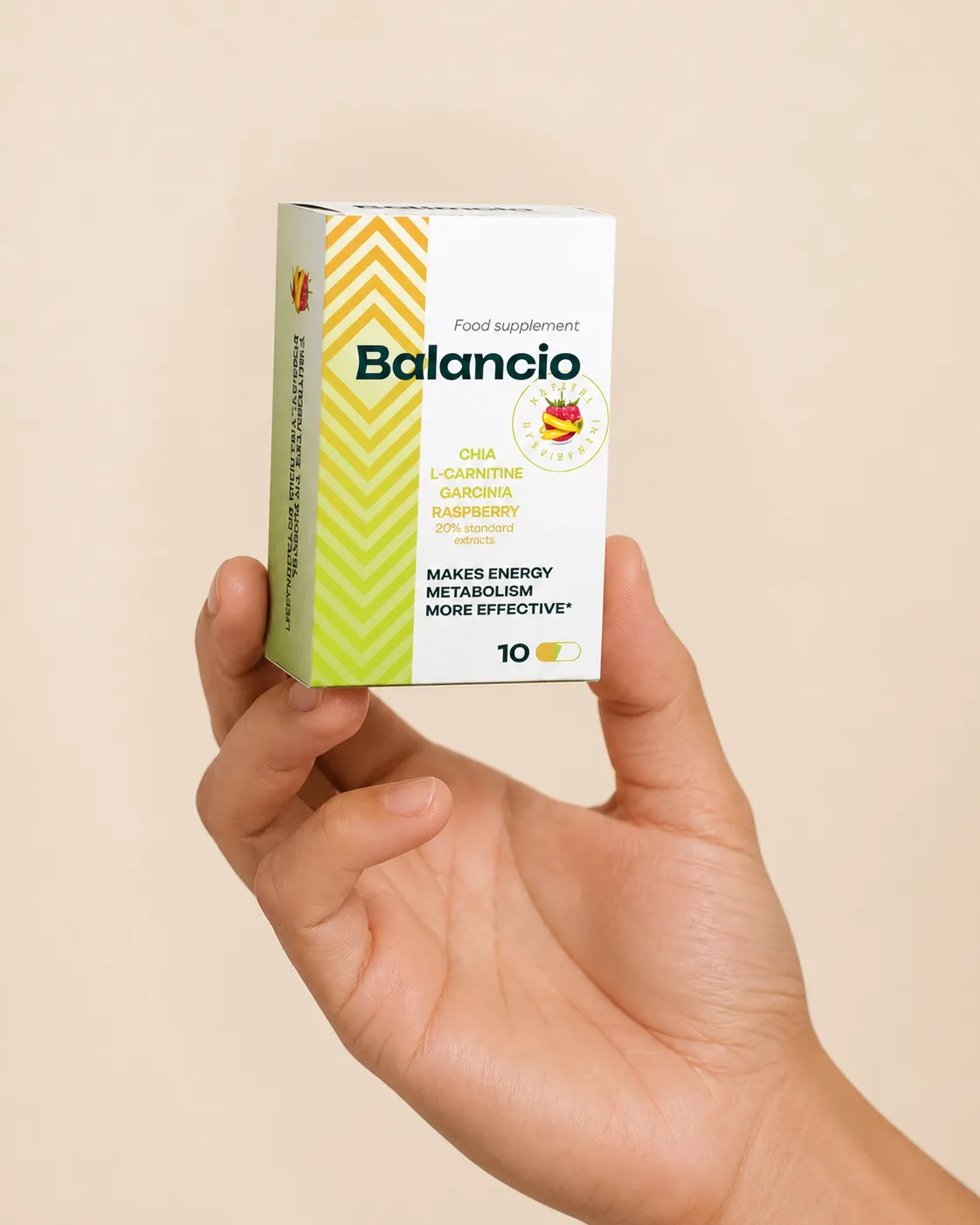 Balancio — el envase en la mano