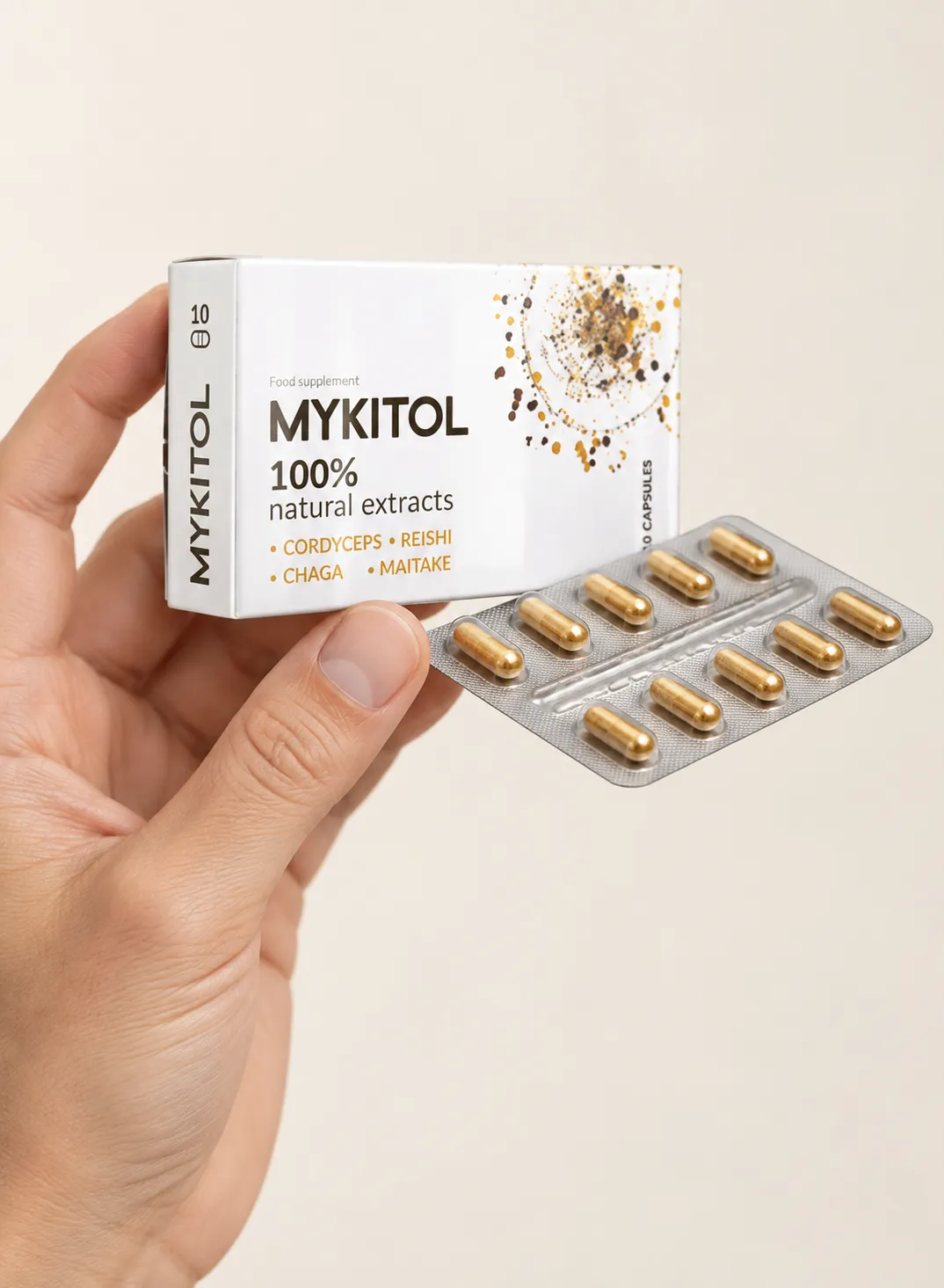Mykitol WHITE — el envase en la mano