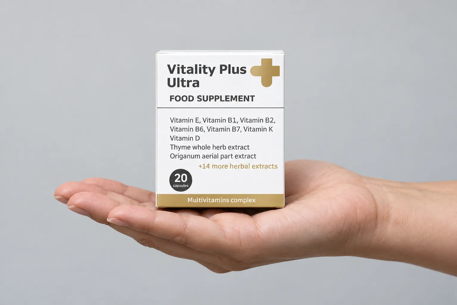 Vitality Plus Ultra — el envase en la mano